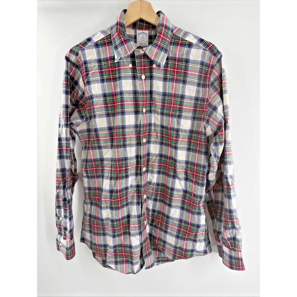 Brooks Brothers Regent Long Sleeve Button Down Shirt Men M Red Plaid Holiday